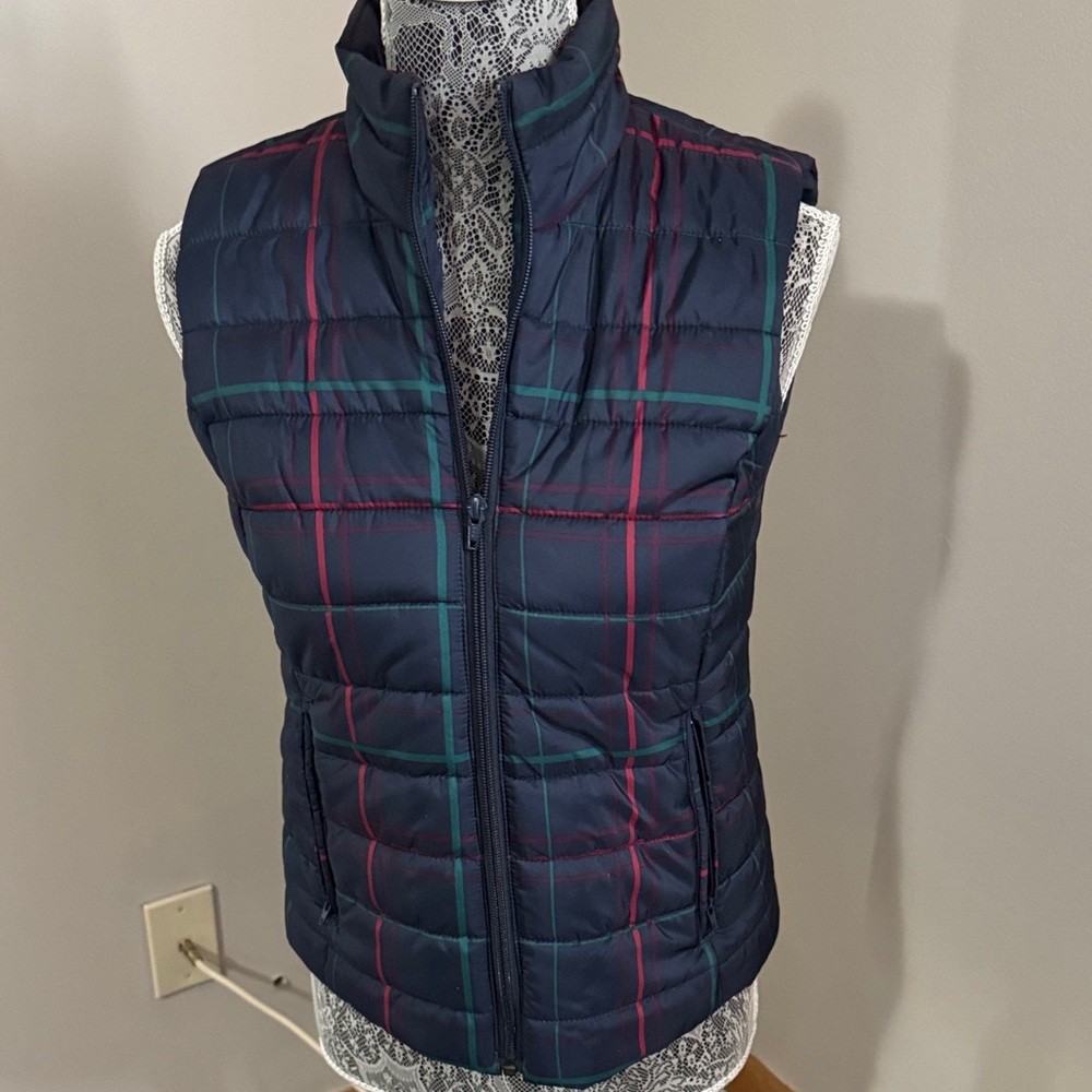 LOFT Dark Blue Plaid Quilted Vest
